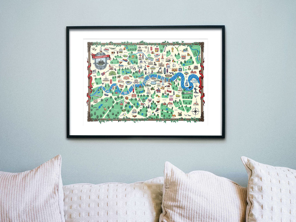 Illustrated map of London A2 giclée print wall art