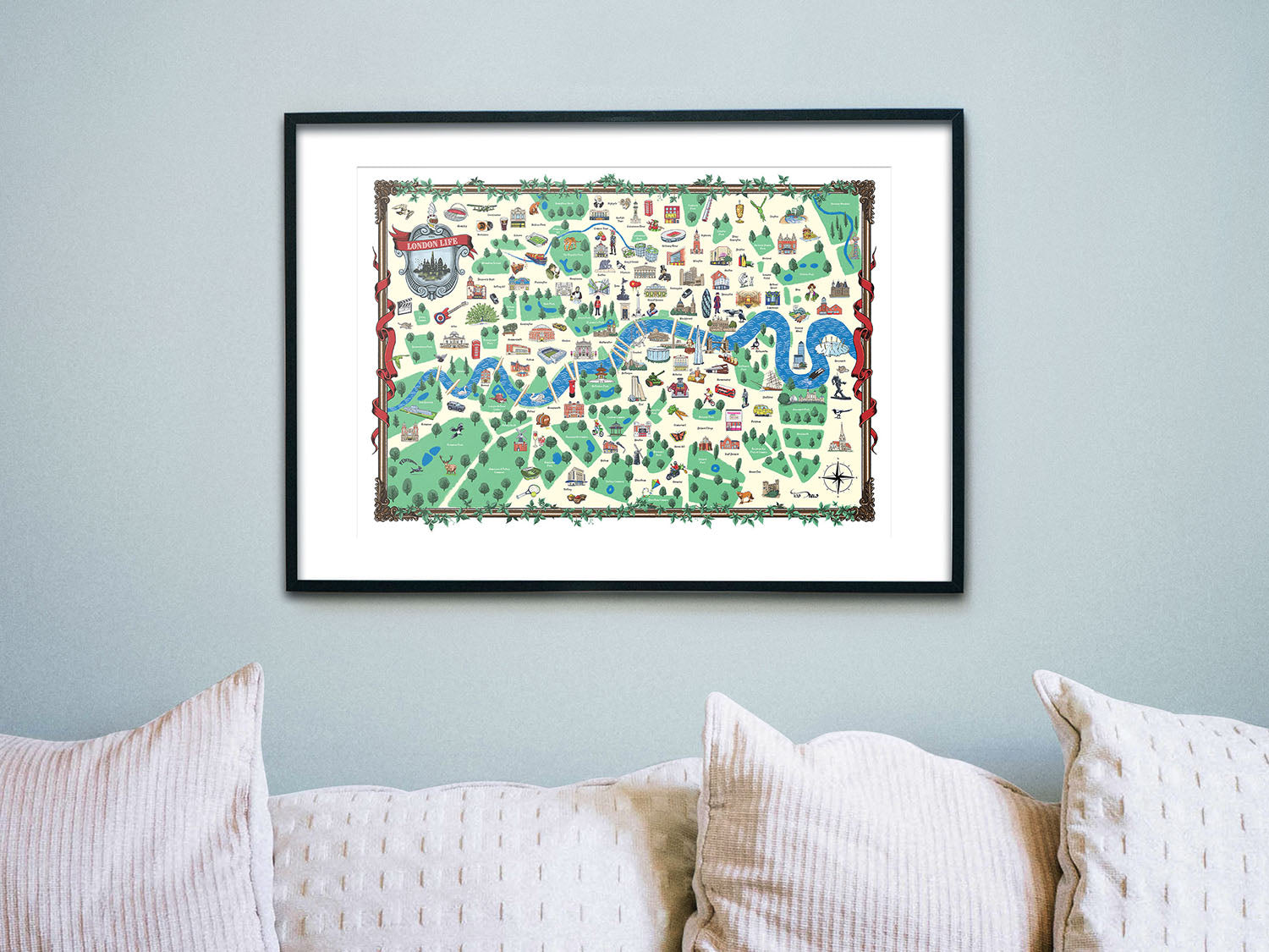 Illustrated map of London A2 giclée print wall art