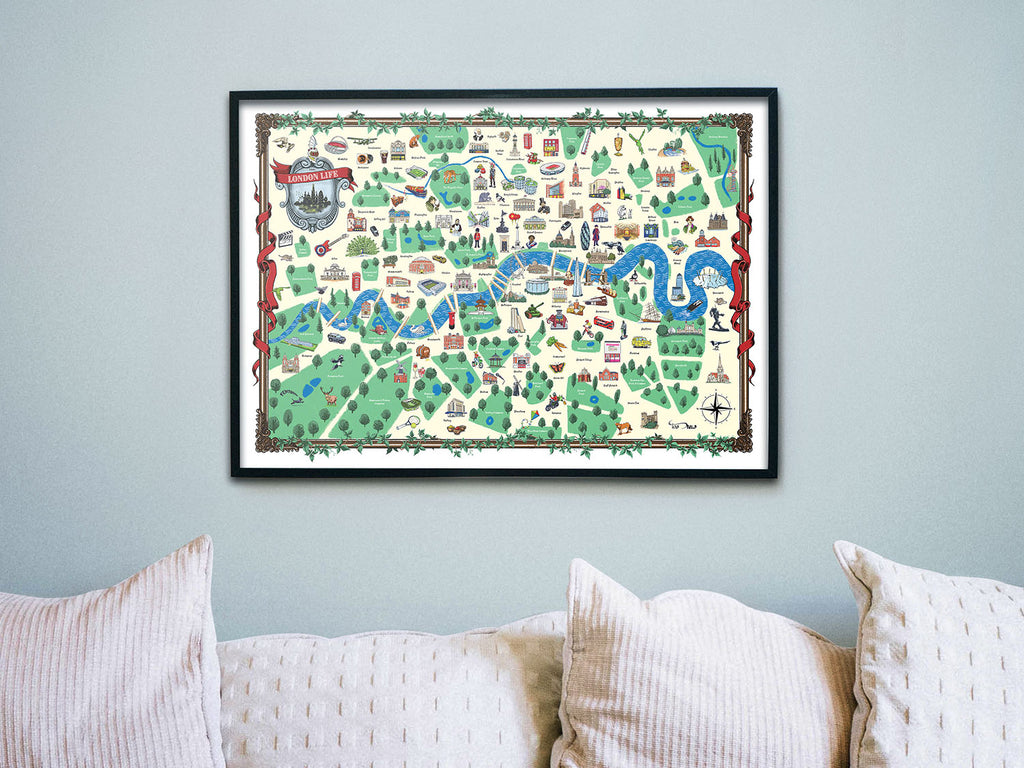 Illustrated map of London A2 giclée print wall art