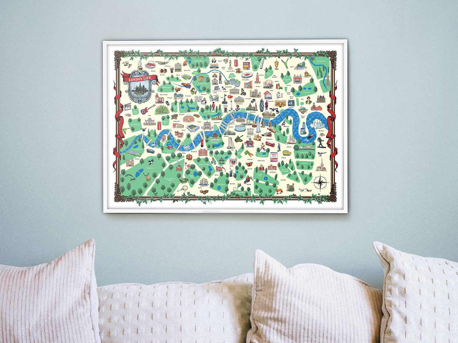 Illustrated map of London A2 giclée print wall art