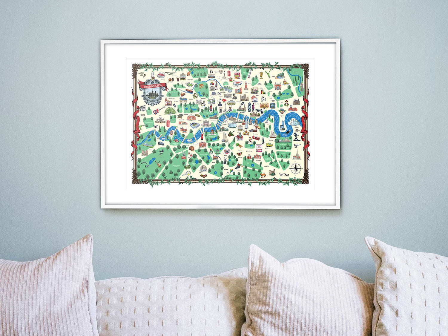 Illustrated map of London A2 giclée print wall art