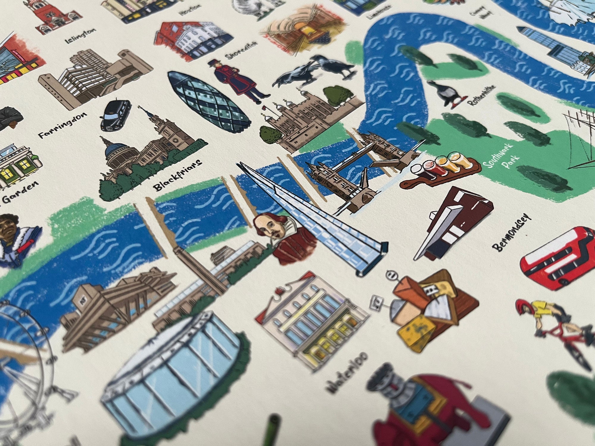 Illustrated map of London – A3 Giclée print (frame available)