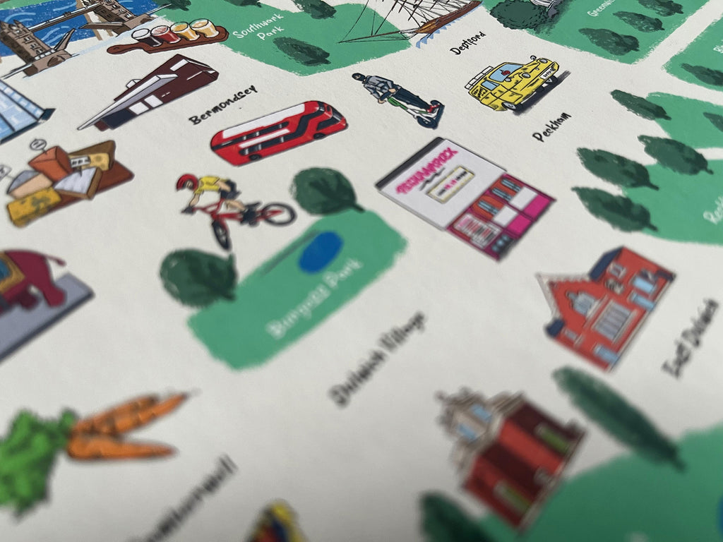 Illustrated map of London – A3 Giclée print (frame available)